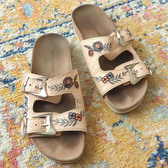 Donald J. Pliner Shoes - Donald J. Pliner Baylisp Floral Embroidered Leather Two Strap Sandals Pink 8.5